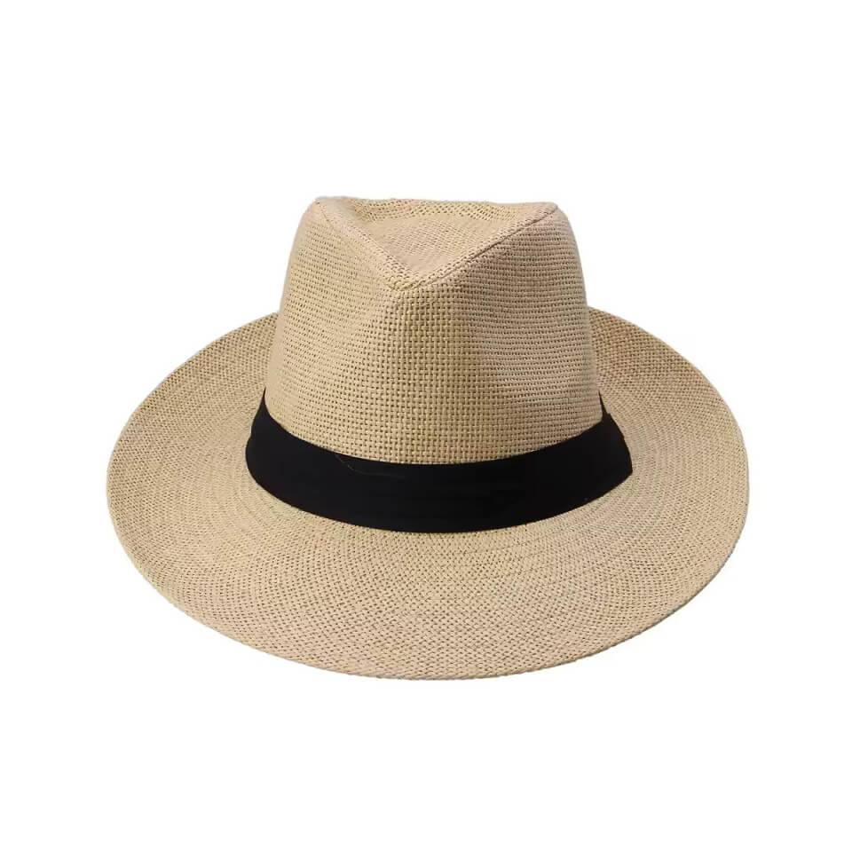 Hot Fashion Summer Casual Unisex Beach Trilby Large Brim Jazz Sun Hat Panama Hat Paper Straw Women Men Cap With Black Ribbon